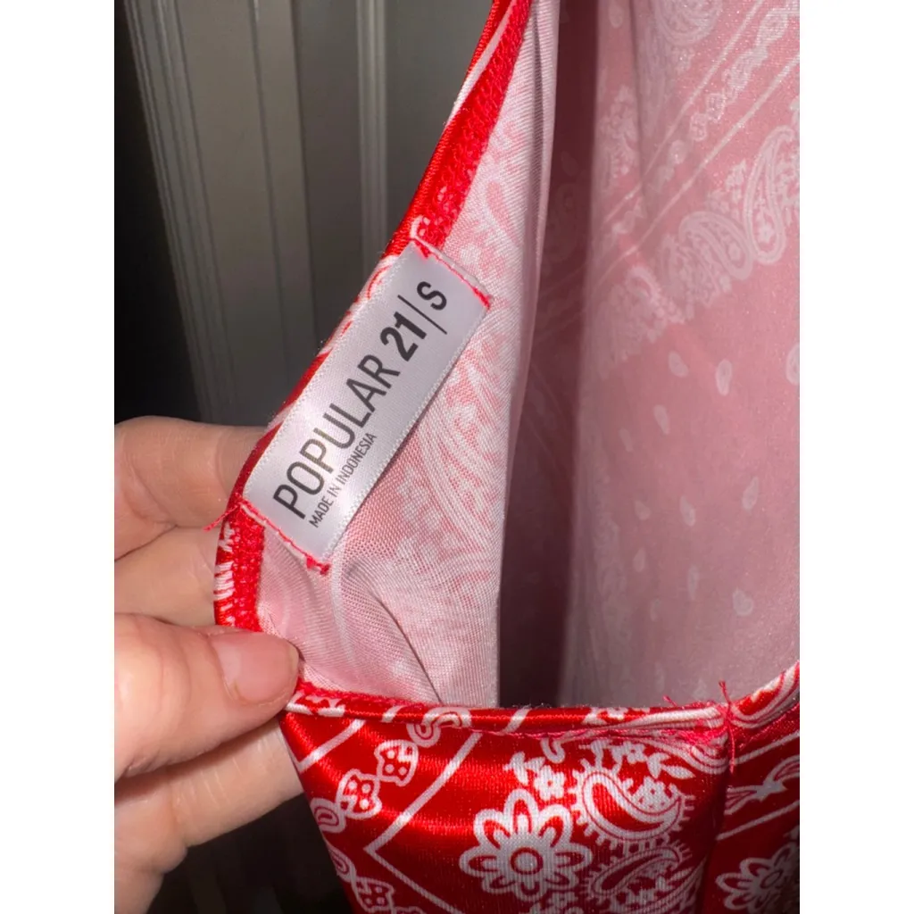 Red & White Bandana Print Mini Dress S - Image 3
