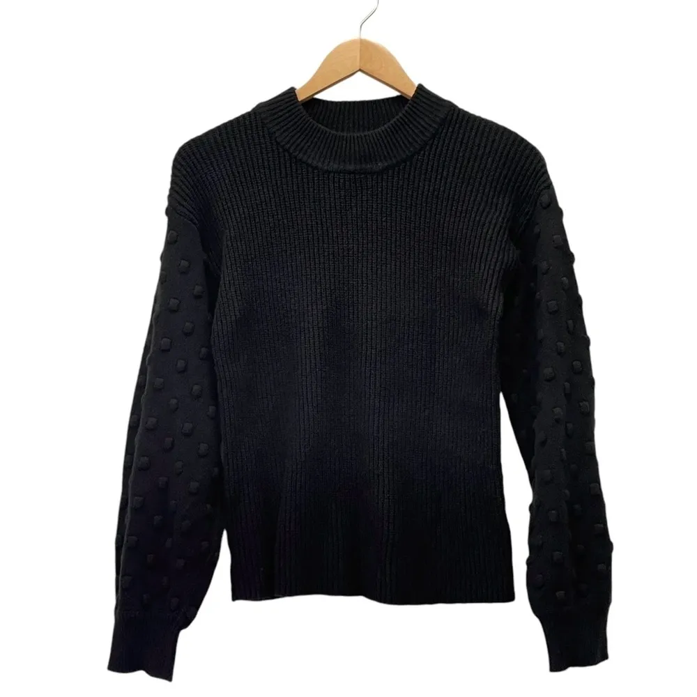 Cece Black Bobble Stitch Sleeve Pullover Sweater Mockneck Women’s Size Small - Image 5
