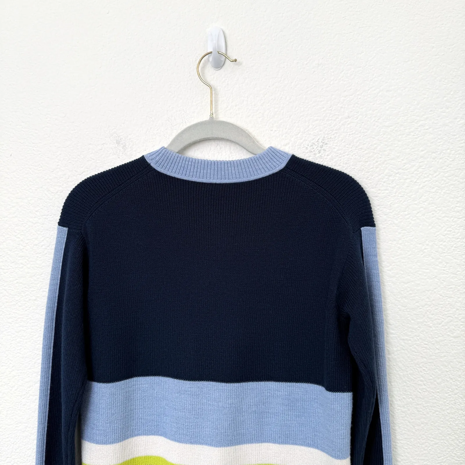 [Athleta] Blue Colorblock Trailhead Striped Merino Wool Cropped Sweater‎ Sz XXS - Image 5