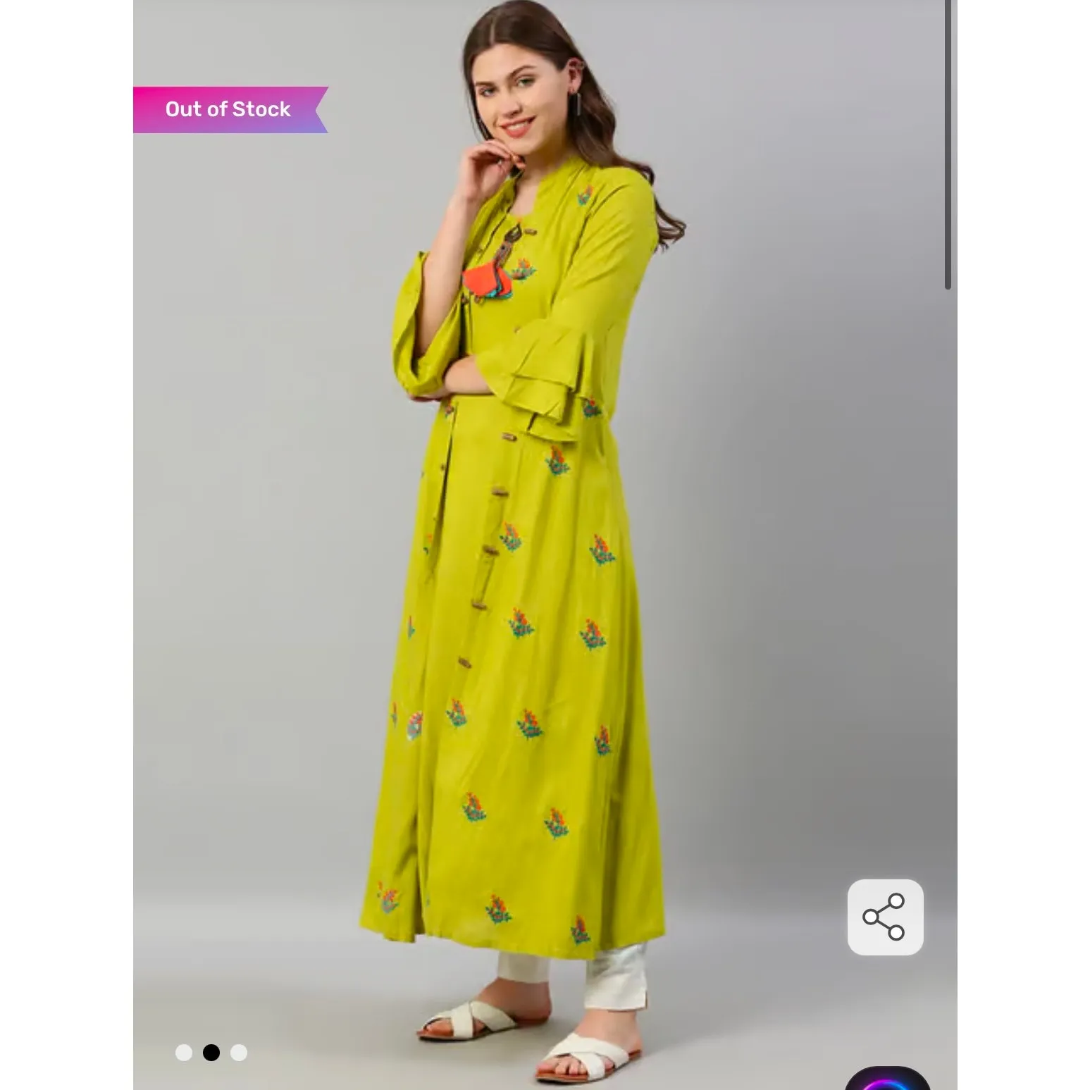 Neerus Green Embroidered A Line Kurta w/ Jacket Maxi Bell Sleeve Womens XXL 2XL - Image 2