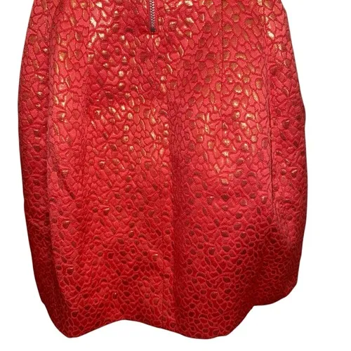 CUT25 By Yigal Azrouel Melon/Gold‎ Leather Trim Jacquard Dress EUC Size 2 Orange - Image 8