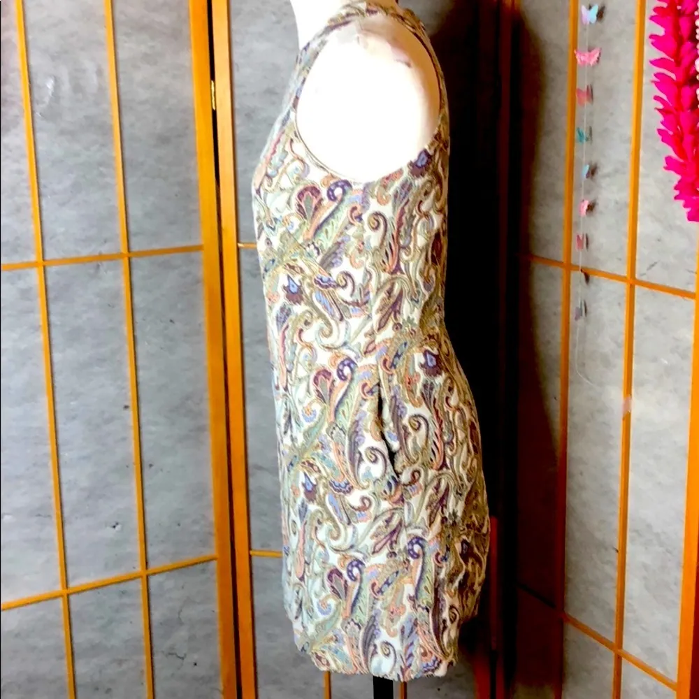 Zara Basic Sleeveless Multicolor Paisley Print Jacquard Shift Dress Size… - Image 4