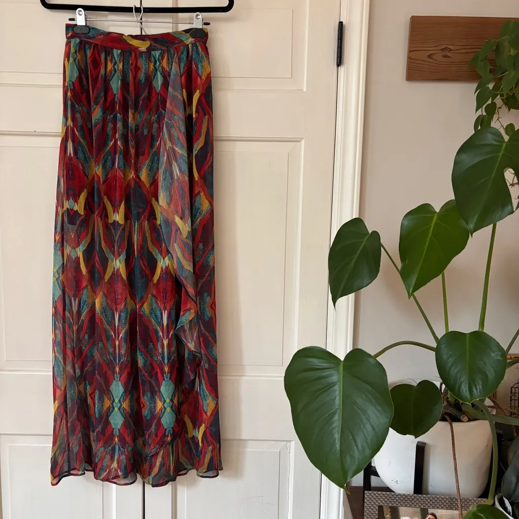 Alice & Olivia Miabella Maxi Skirt Sheer Flowy Wrap Tribal Multi Colored Size XS - Image 2