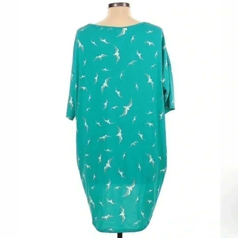 LuLaRoe Irma Oversized High Low Tunic Teal Dark Mint Seagulls Size Large L Top - Image 2