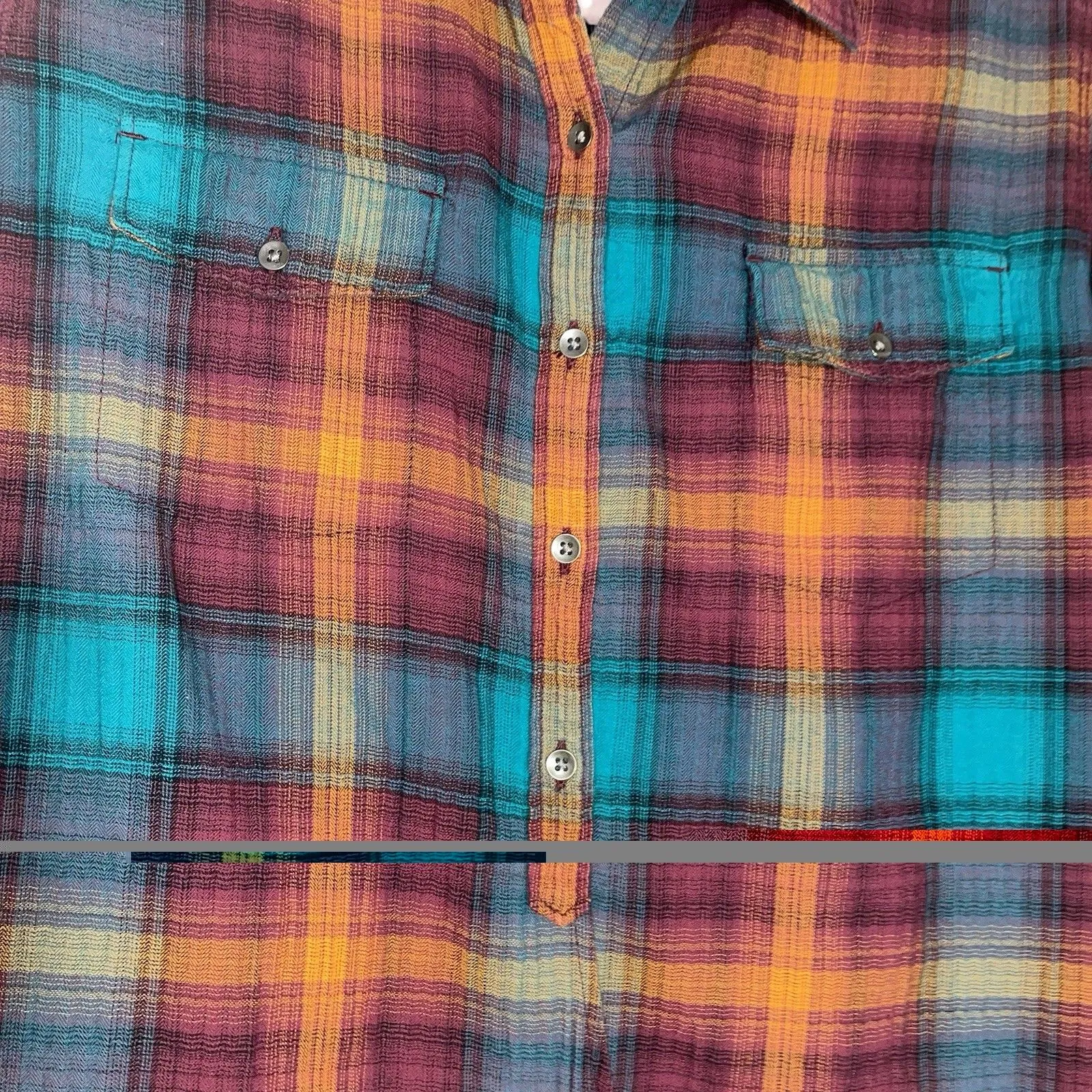 Woolrich Plaid Popover Shirt Womens Medium Long Sleeve Lightweight Flannel Style - Image 7