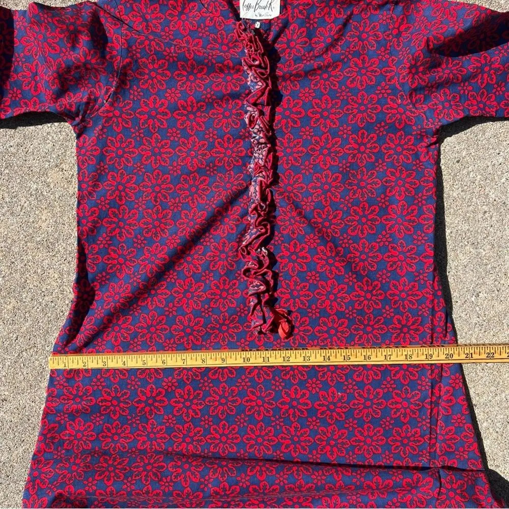 60s Coffee Break R Miss Elaine Mod Red Blue Floral Mini Dress Ditzy Daisy MEDIUM - Image 7