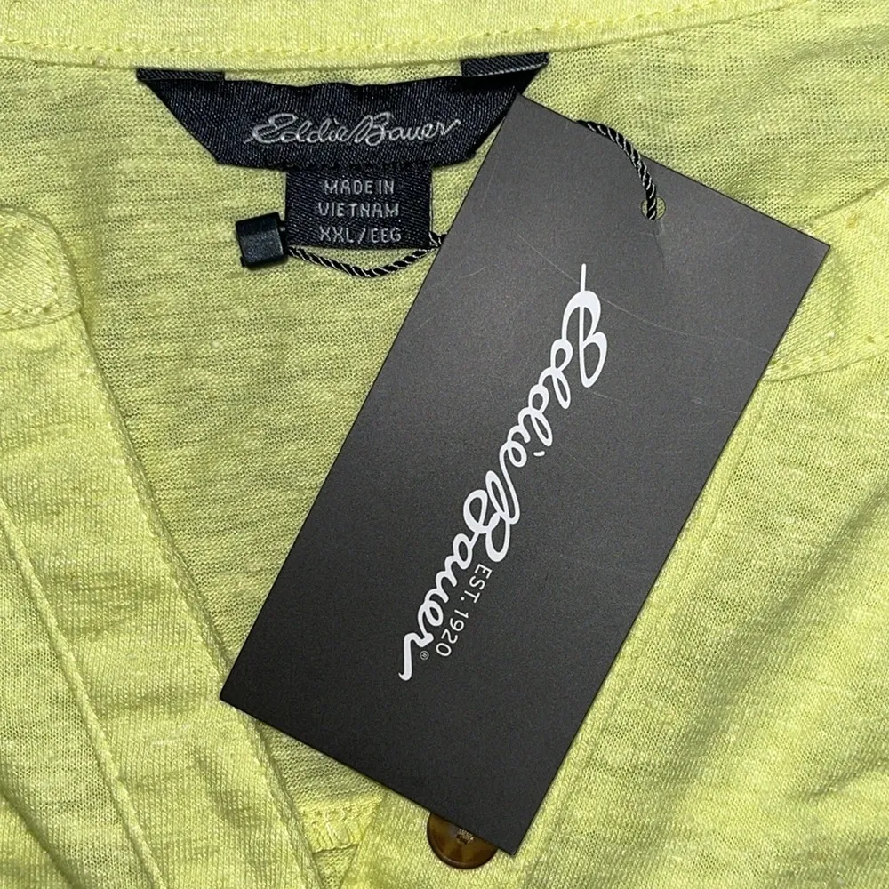 Eddie Bauer NWT Size XXL Neon Lime Green Henley Knit Top Shirt - Image 4