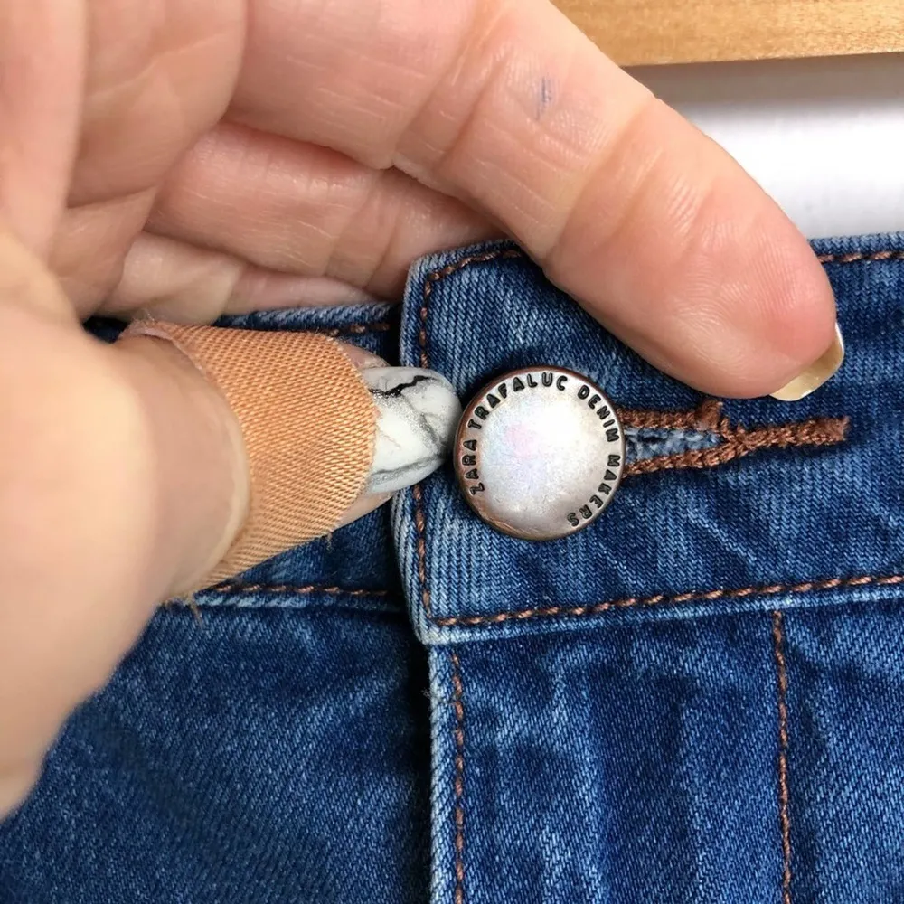 Zara Denim Mini Skirt Pleated Raw Hem Size XS - Image 11