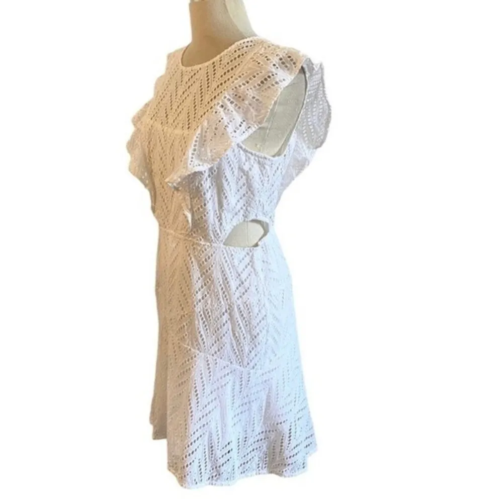 Bardot Kira Frill Dress In White Eyelet Lace Size 6 - Image 9