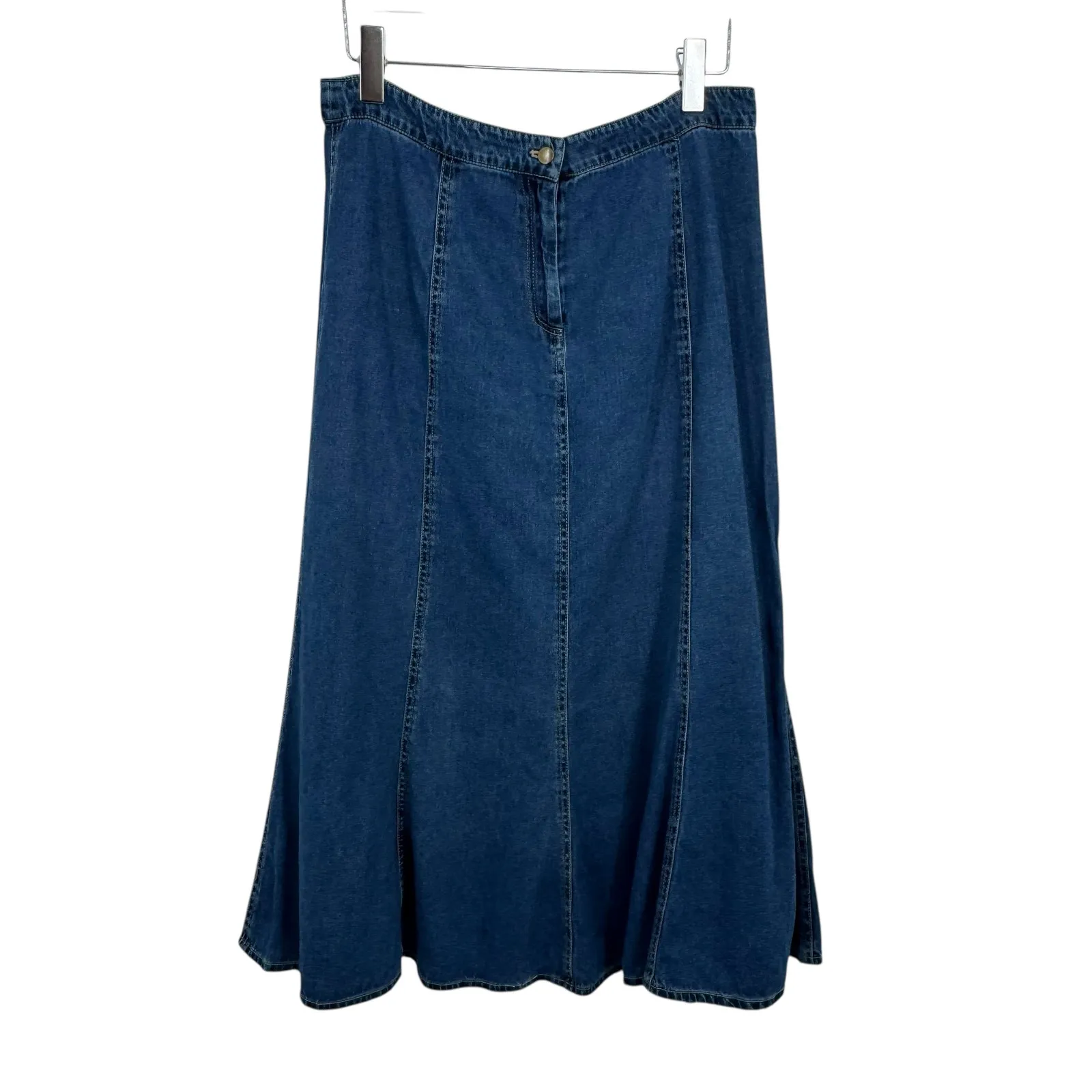 Cynthia Max denim skirt 16 flare A line mermaid zip front midi medium wash blue - Image 7