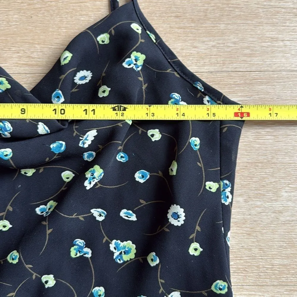 90s Vintage Amani S Black Cowl Neck Floral Tank Top Medium - Image 4