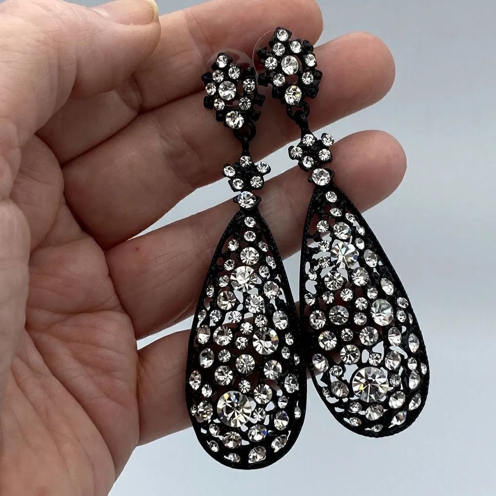 Amrita Singh Austrian Crystal Jet Black Crystal Earrings - Image 3