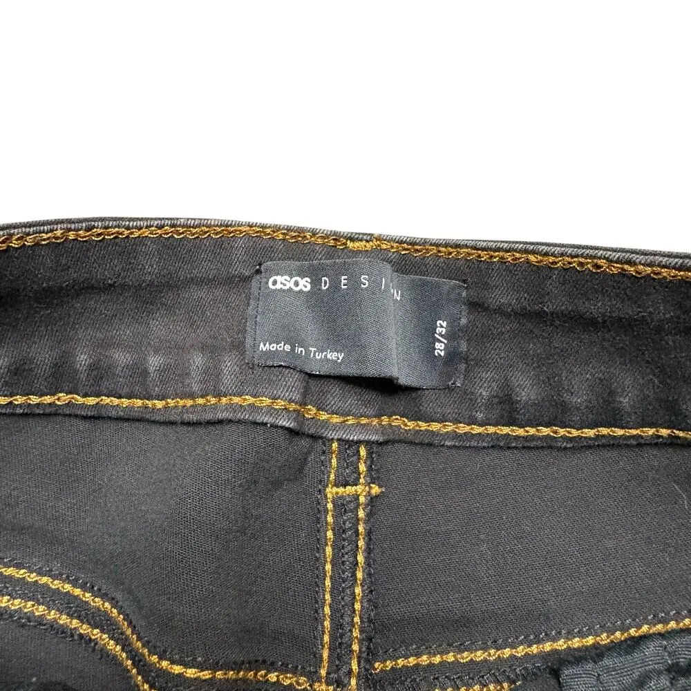 ASOS Design Dark Wash Black Split Hem Straight Leg Jeans SZ 28/32 High Rise - Image 6