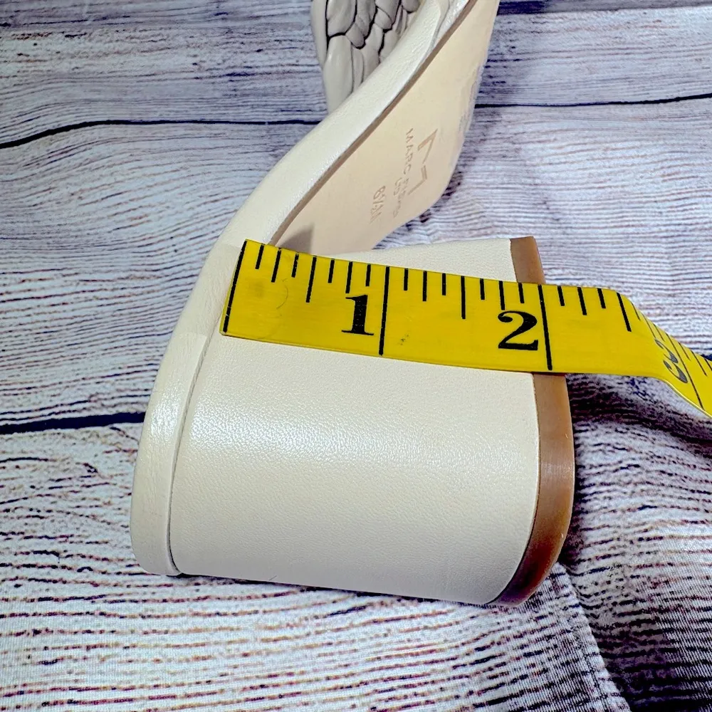 Marc Fisher Sz 6.5 M Nahea Cream Woven Leather Block Heel Slide Sandal - Image 11