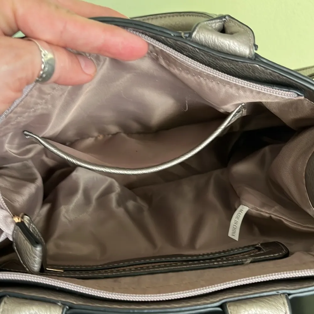 Dasein Handbag Vegan Leather Tassel Shoulder Bag Work Tote with Long Strap Silver - Image 5