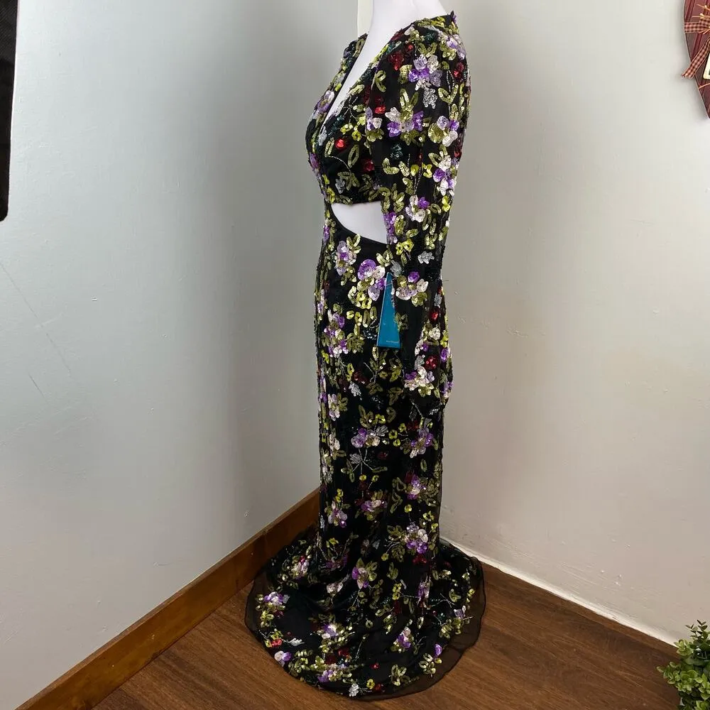 Mac Duggal Floral Sequined Cutout Waist Formal Gown Size 4 $598 5566 - Image 11