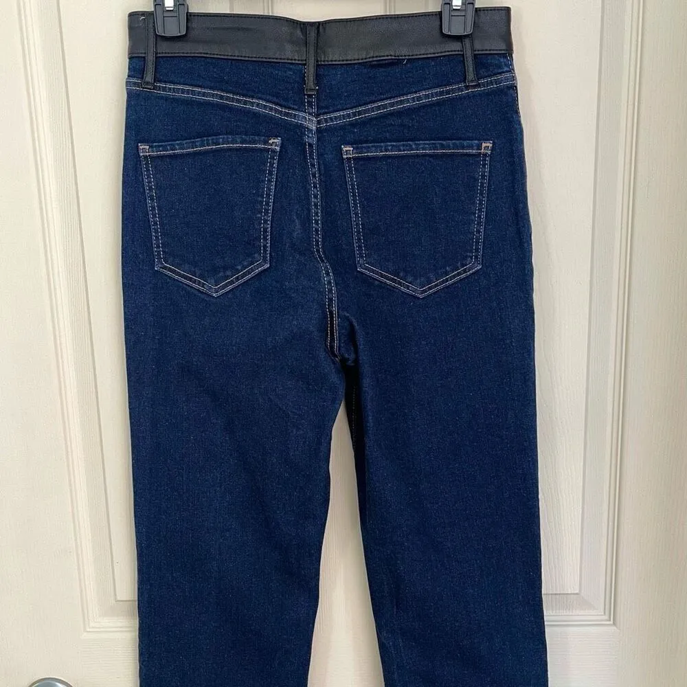 Express High Waisted Faux Leather Waistband Rinse Straight Ankle Jeans - 2R - Image 6