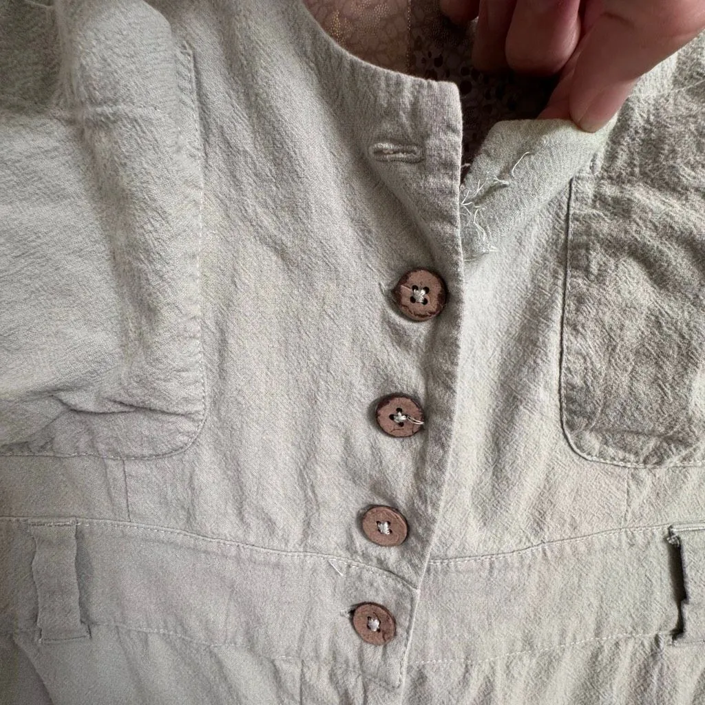 Free People Back Into It Pastel Sage Green Wide Leg Cotton Jumpsuit Large - Image 4