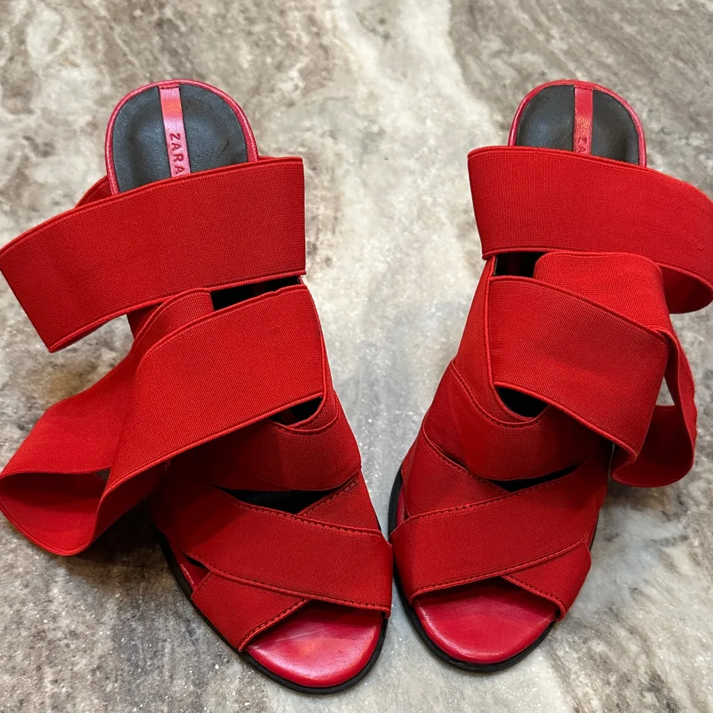 Zara Strappy Wrap Heels Red Sz 38 - Image 7