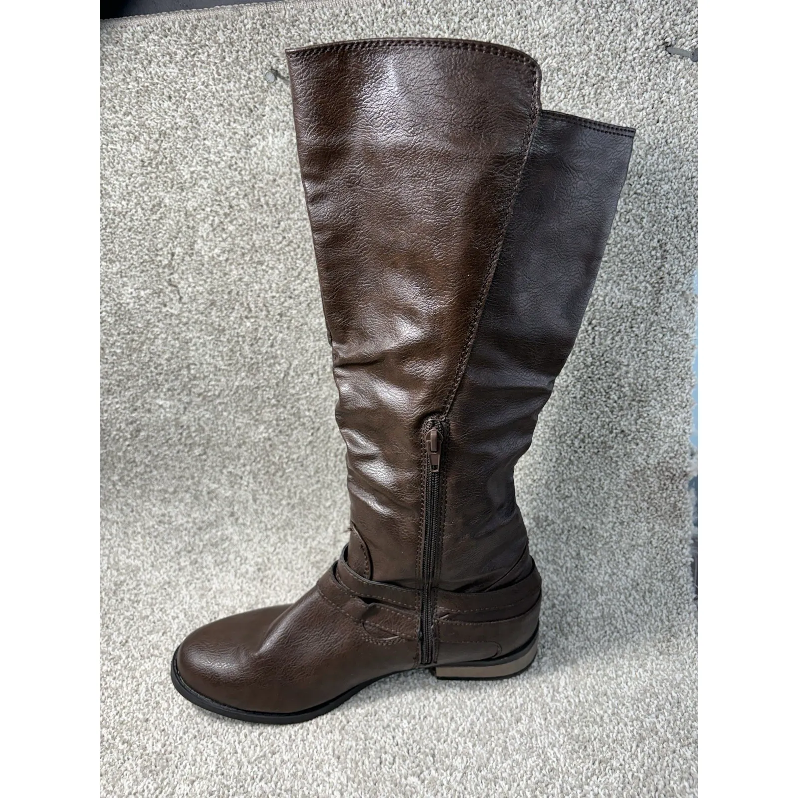 Rampage Idella Women's 10 M Brown Riding Boots Side, Zip Low Heel Knee-High - Image 10