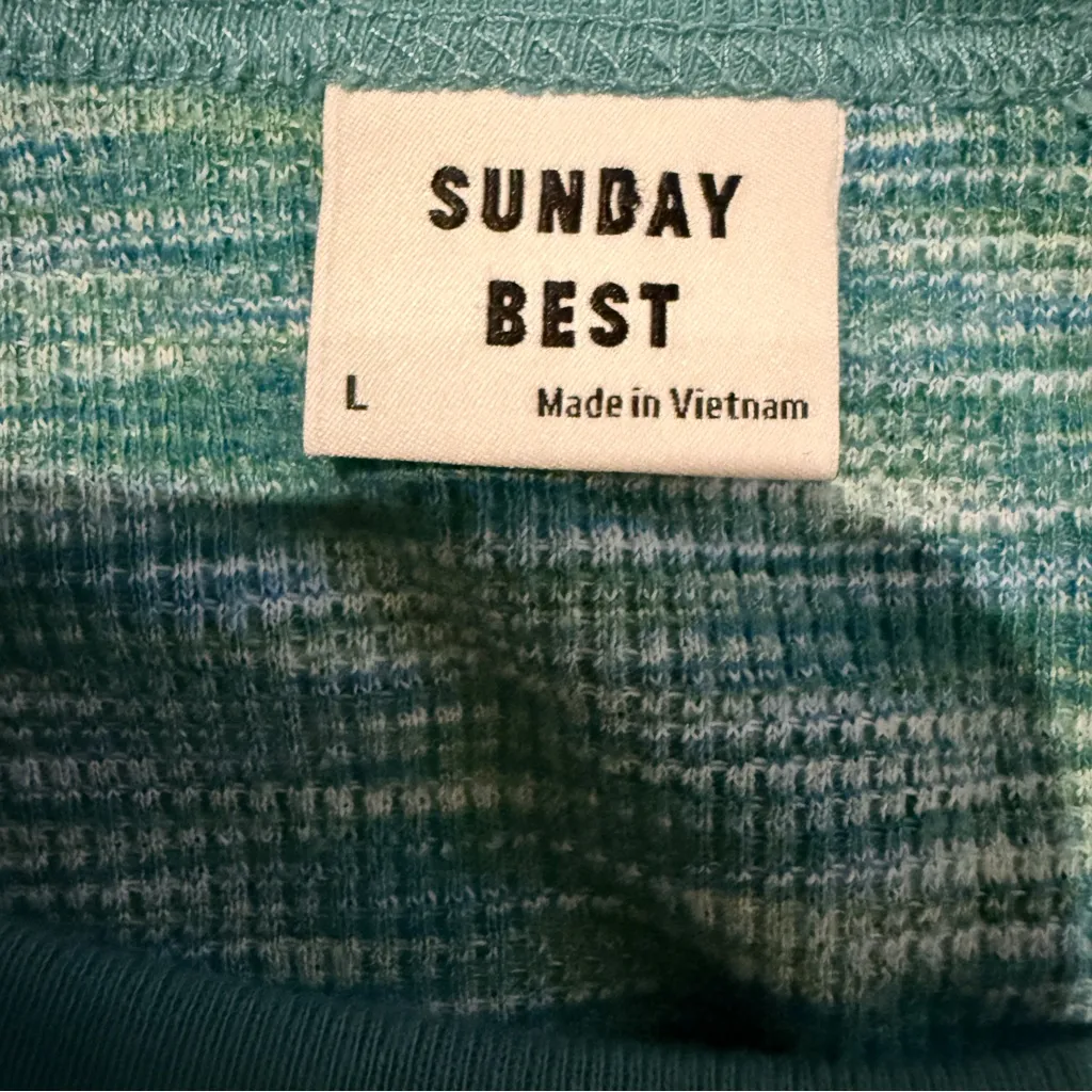 Aritzia Sunday Best Blue Green‎ Space Dye Long Sleeve Cropped Top Sz L Size L - Image 3