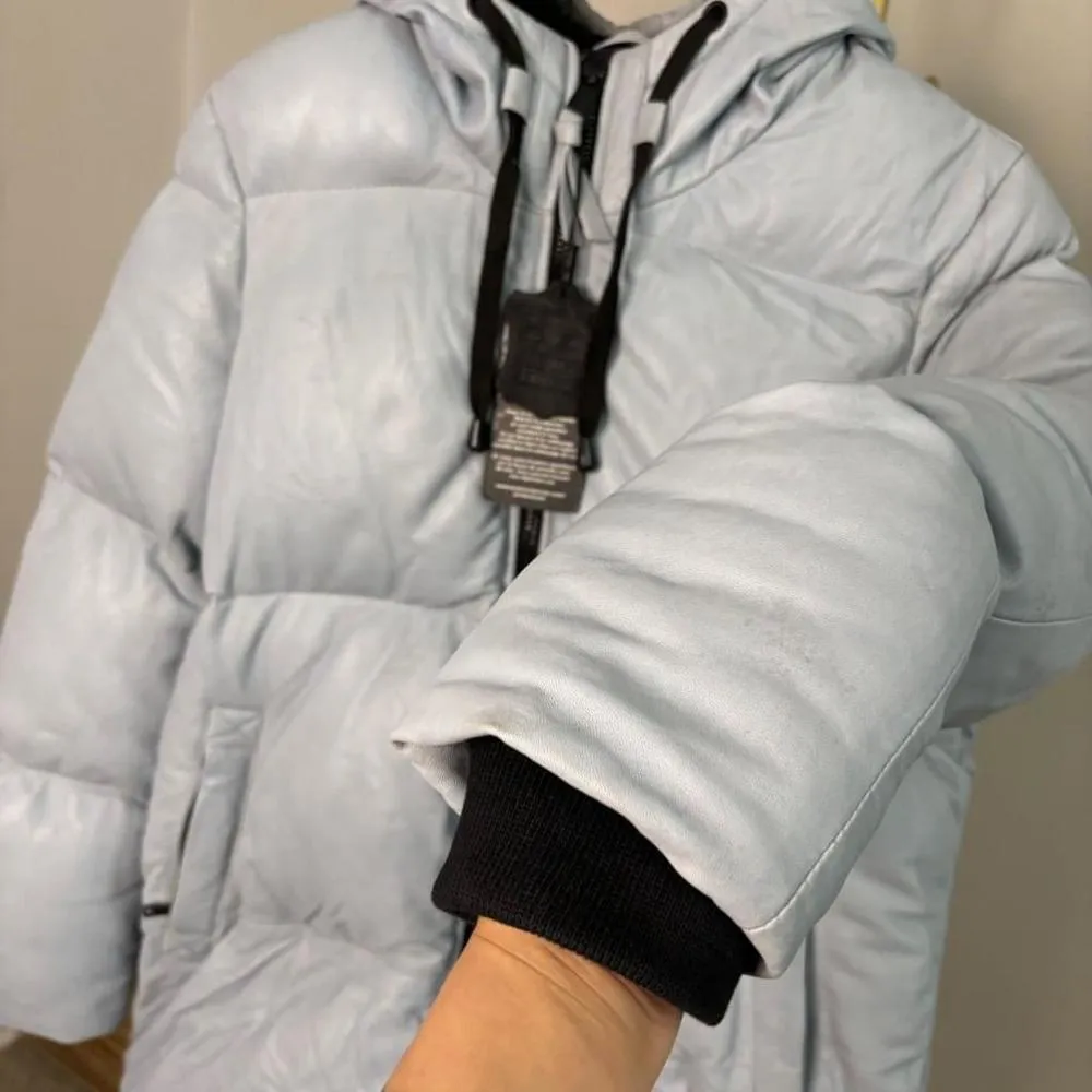 NWT Bod & Christensen Pearl Blue Nova Leather Long Puffer Coat MSRP $895 - Image 5