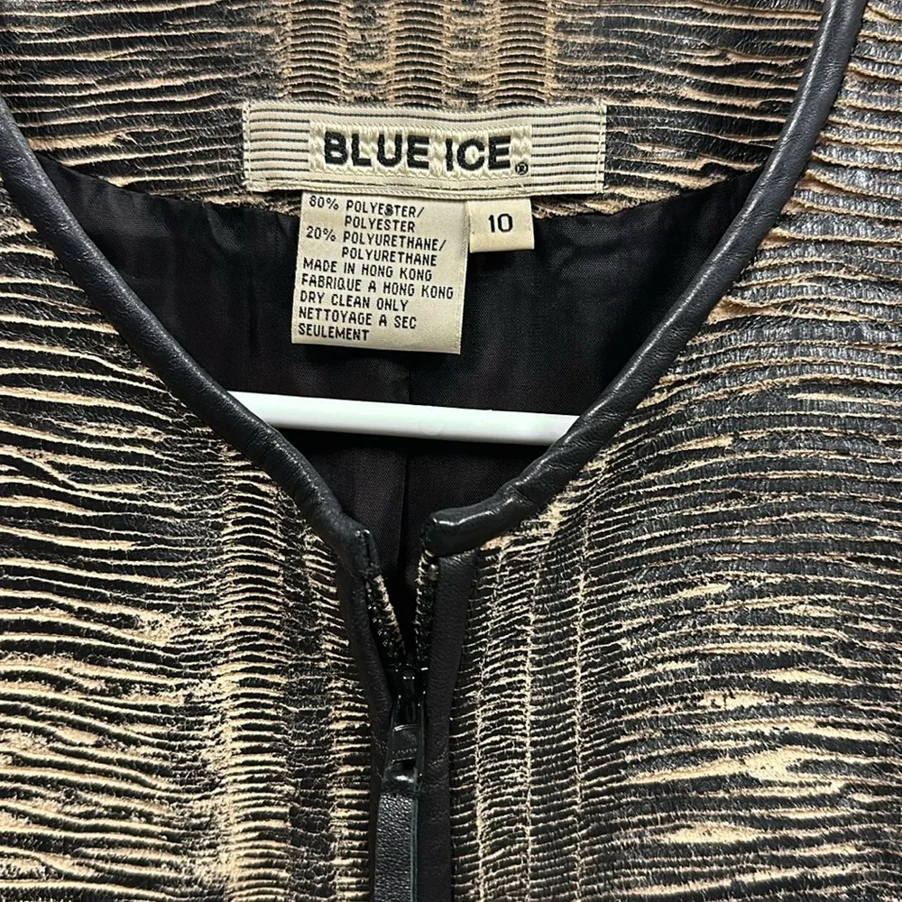 Blue Ice Tan Black Textured Zip Up Zip Sides and Cuffs Blazer Jacket Womens 10 - Image 10