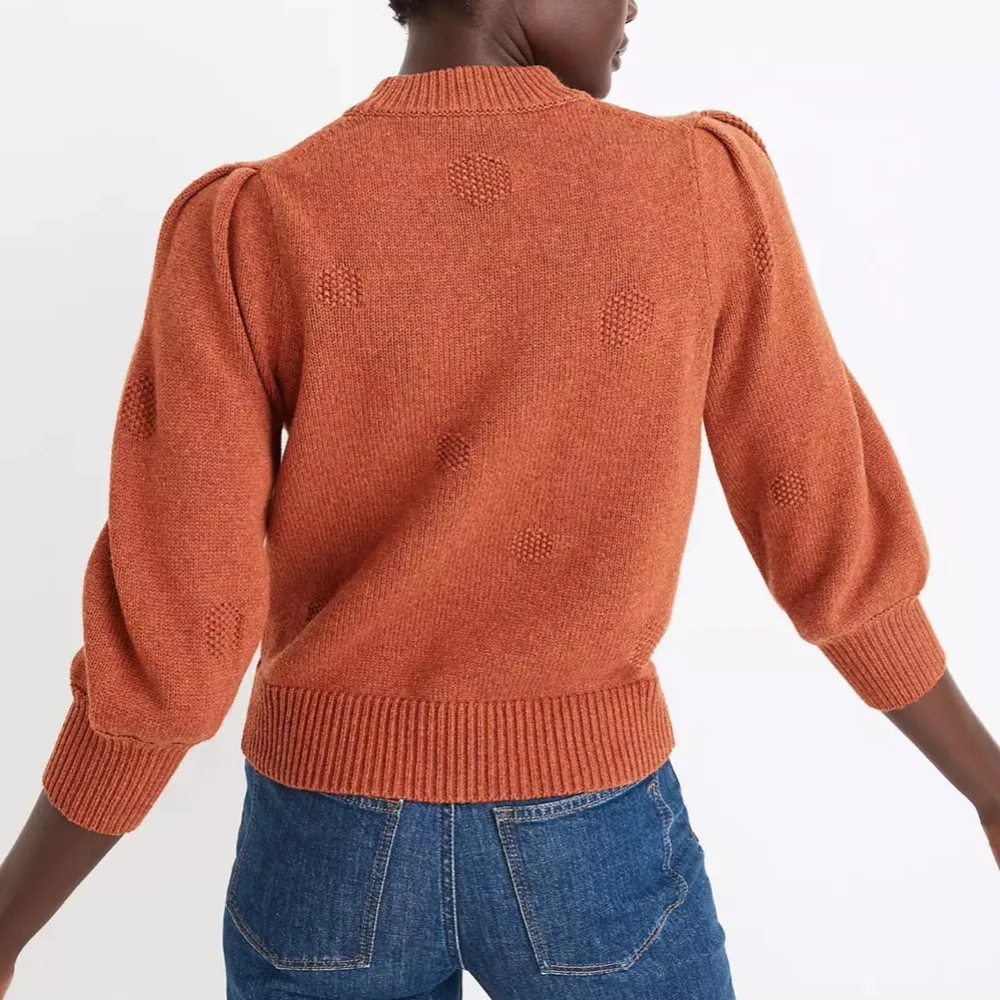 Madewell Dotted Easton Puff Sleeve Pullover Sweater In Cotton Merino Yarn Rust - Image 3