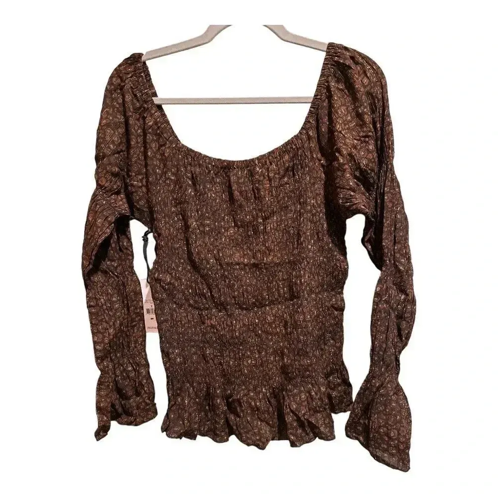 NWT‎ Dex Plus Smocked Bubble Long Sleeve Top Brown Size 12 - Image 2