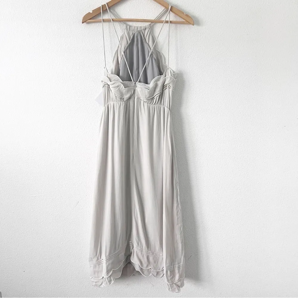 Elliatt Elation Ruffle Halter Wedding Guest Midi Dress in Taupe - Image 6