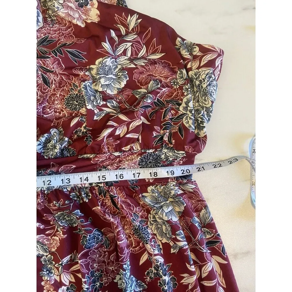 Meri Skye Dress‎ 4X Plus Sleeveless Sheath Burgundy Floral Midi Stretch Office Red - Image 9