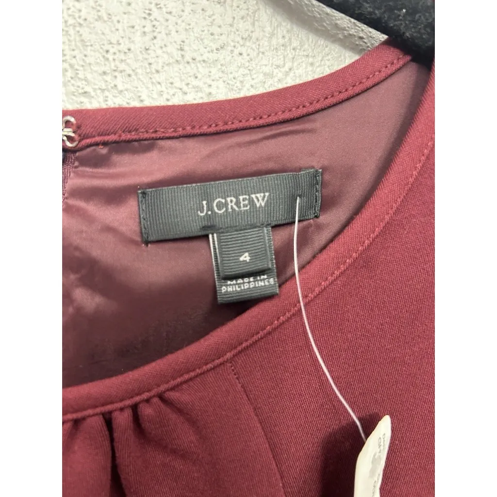 J. Crew Sheath Dress Size 4 Bell Sleeve Ponte Knit Cranberry Red Burgundy Formal - Image 4