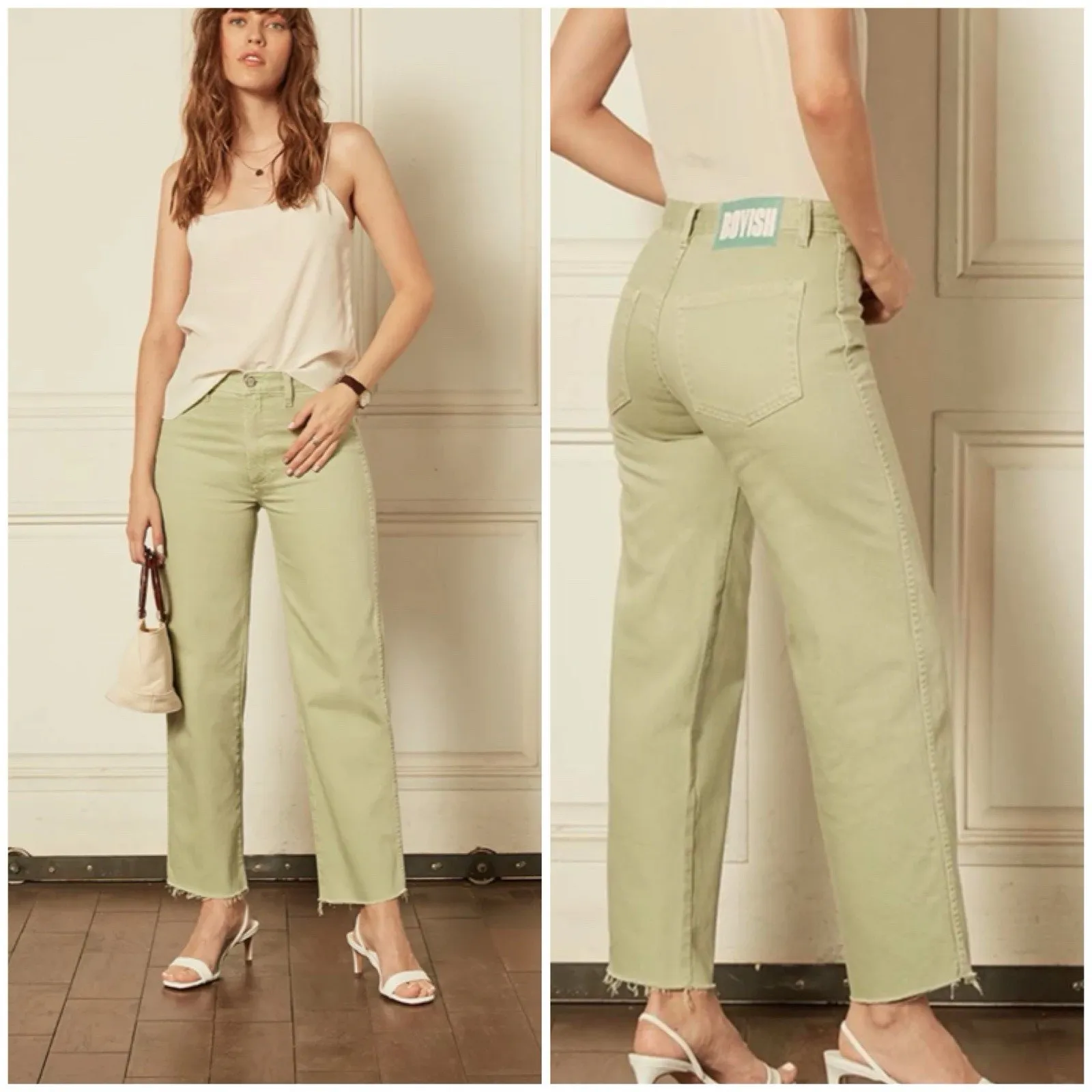 Boyish The Kirby High Rise Straight Jeans in El Cielo Green Crop Raw Hem 29 - Image 2
