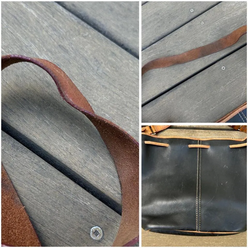 Vintage Black/Tan Brown Dooney & Bourke Bucket Bag Leather Shoulder Bag Purse - Image 7