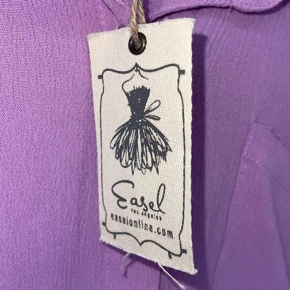 Easel Women’s Button Up Rayon Shirt Top 3/4 Sleeve Cuffed Pocket Purple Size Med - Image 4