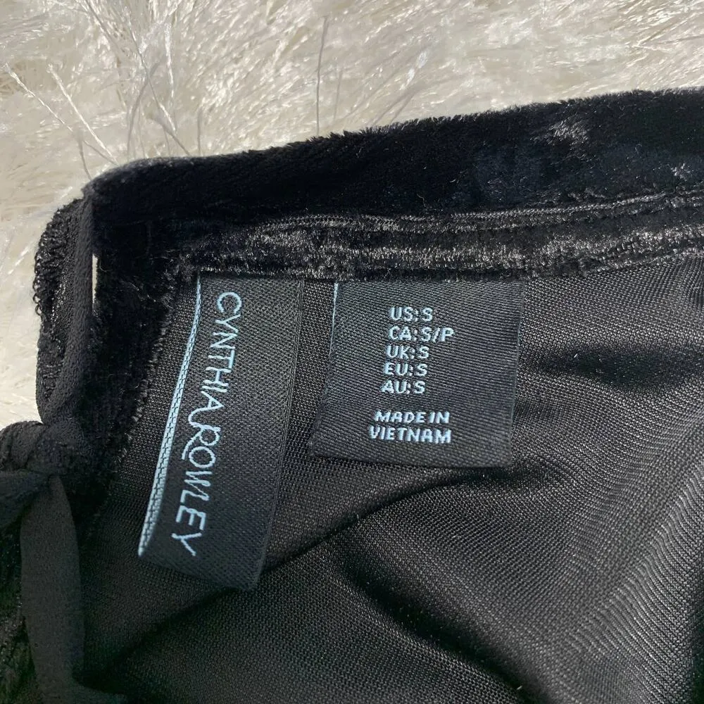 Black Crushed Velour Crop Top Tie Neck Sz Small - Image 7