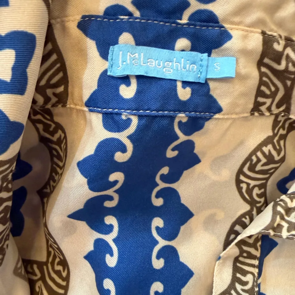 J. McLaughlin  Silk Blend Blue Patterned Button Down Shirt - Image 3