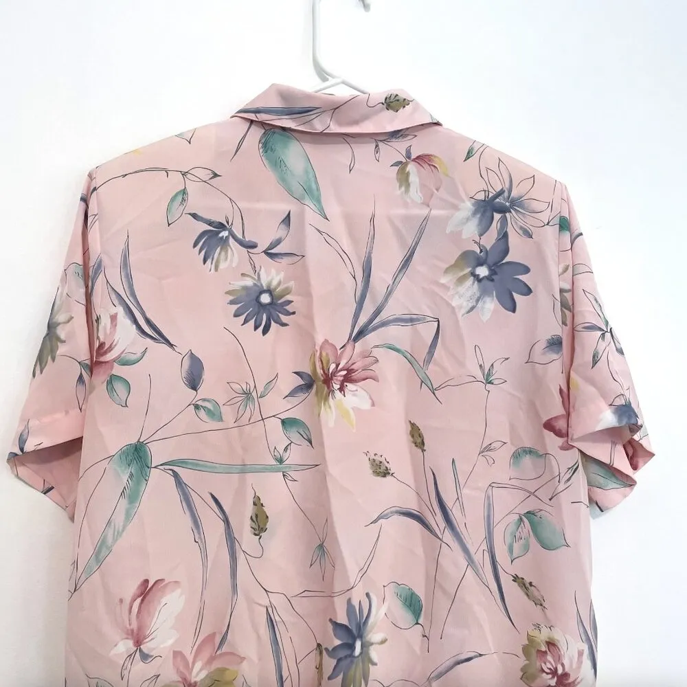VINTAGE VTG ALFRED DUNNER Light Baby Pink Floral Short Sleeve Popover Blouse 14 - Image 13