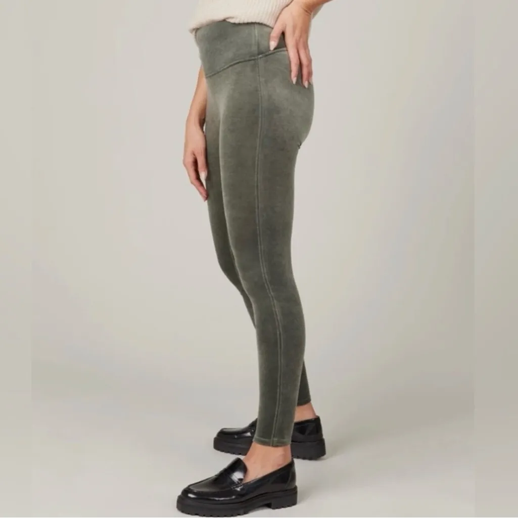 SPANX Contoured Power Waistband Velvet Leggings‎ in Dark Palm Green Size Large - Image 6