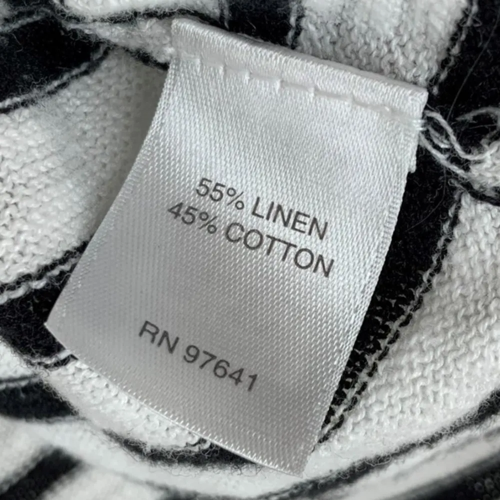 J. Jill | Medium | Linen Blend White & Black Striped 3/4 Sleeve Front Pocket Top - Image 3