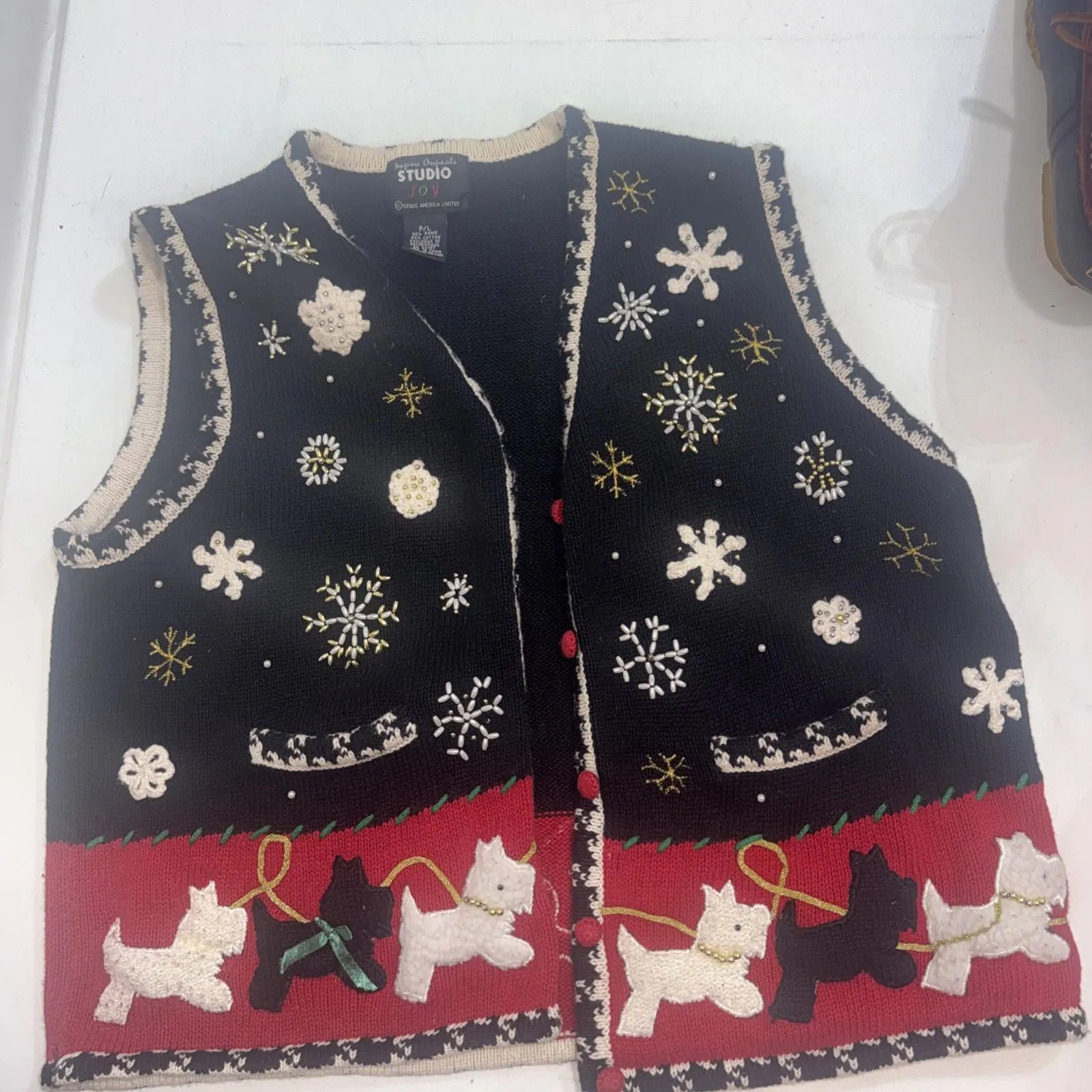 Designers Originals Studio Joy Christmas Sweater Vest Large Scottie Black - Image 2