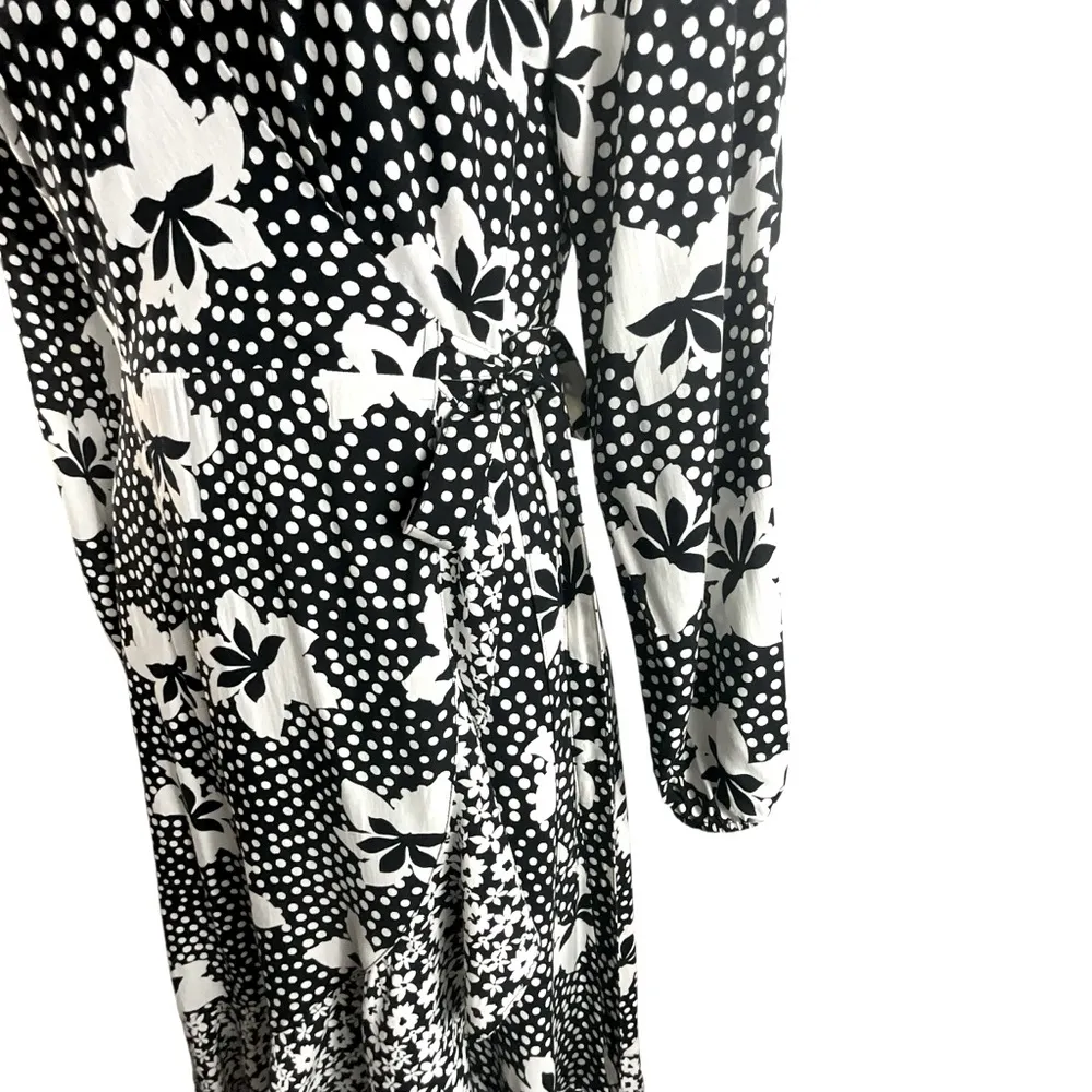 Anthropologie Porridge Amity Wrap Dress in Black and White Floral Polka Dot - Image 9