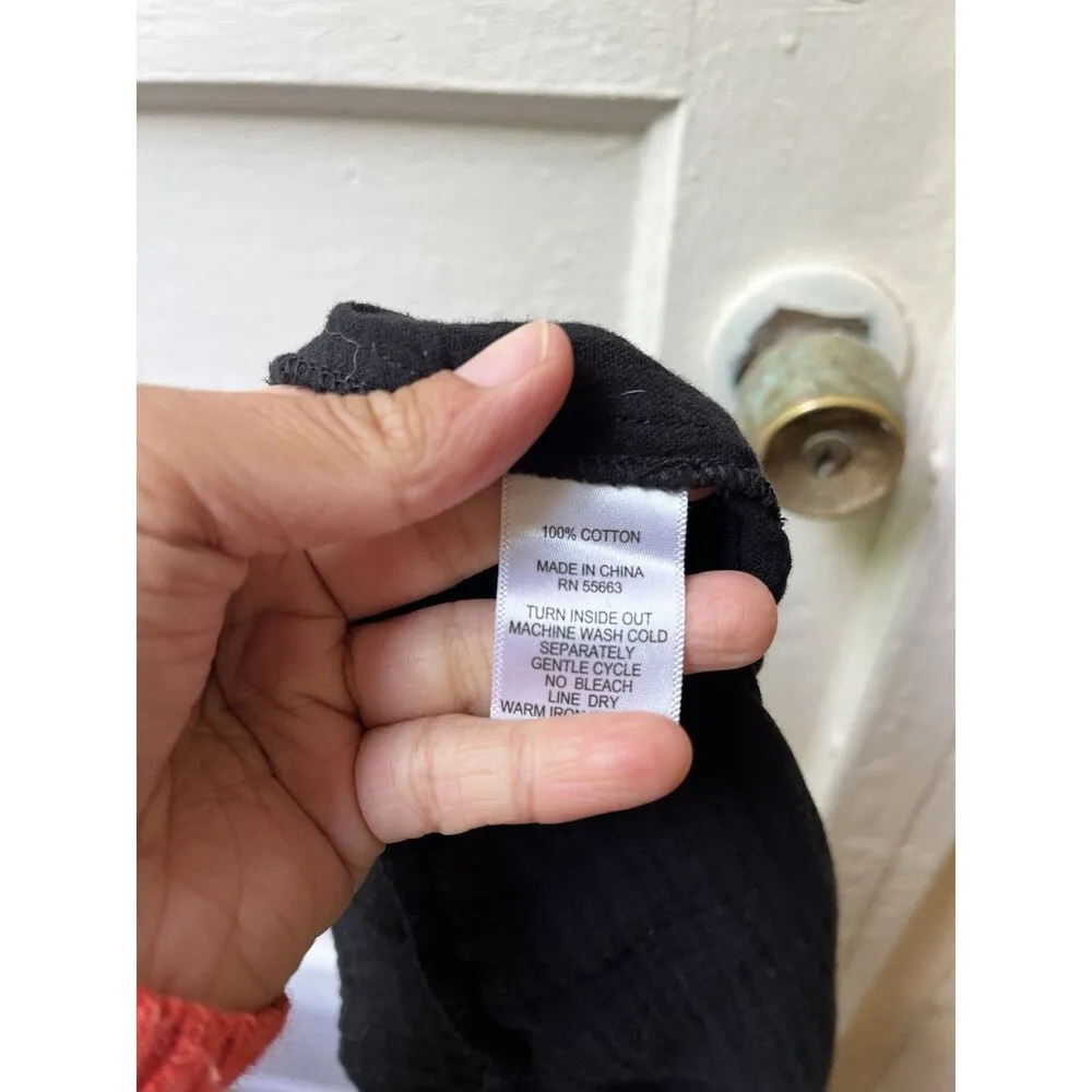 Cynthia Rowley 1x Black Floral Embroidery  Women Cotton Wide Leg Pull On Pants - Image 3