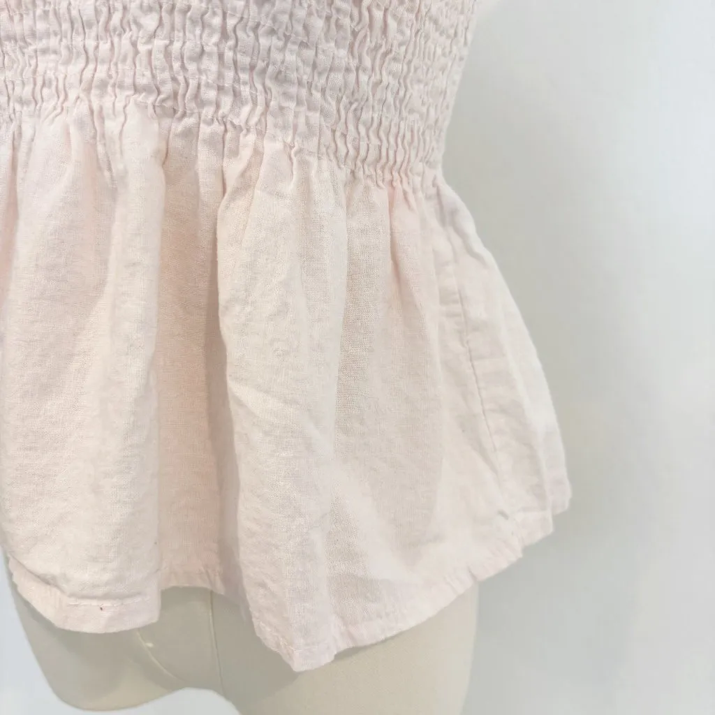 La Comet Cotton Linen Smocked Peplum Tube Top Pink White Girly Cottage Large - Image 4