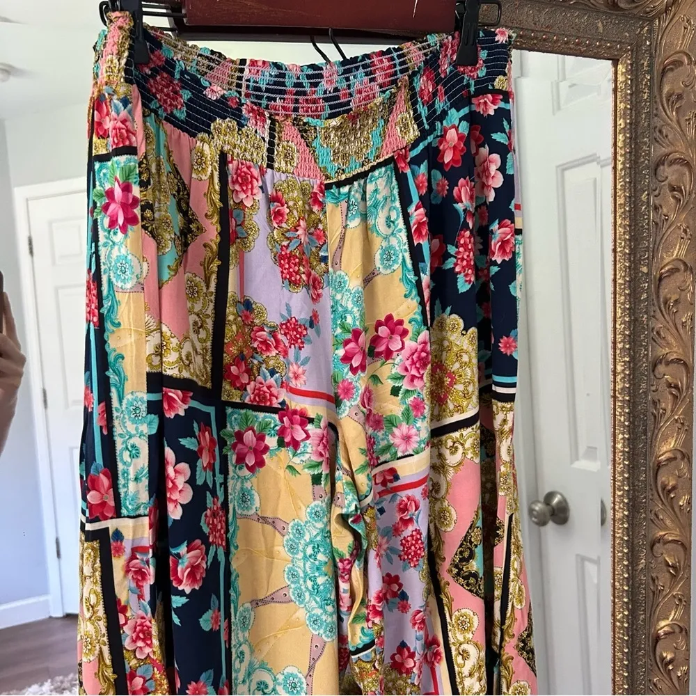 Johnny‎ Was JAPER SMOCKED WAIST PANT Floral Patchwork Wide-Leg Pants - Image 6