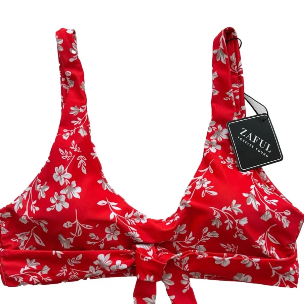 Zaful Bikini Set Red White Floral Knot Cheeky Two Piece Swim Bikini Size 4 NEW - Image 2