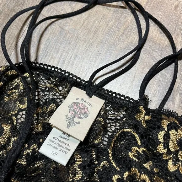Vintage Y2k In Bloom Gold Black Sheer Lace Satin‎ Mini Slip Dress Womens Small - Image 3