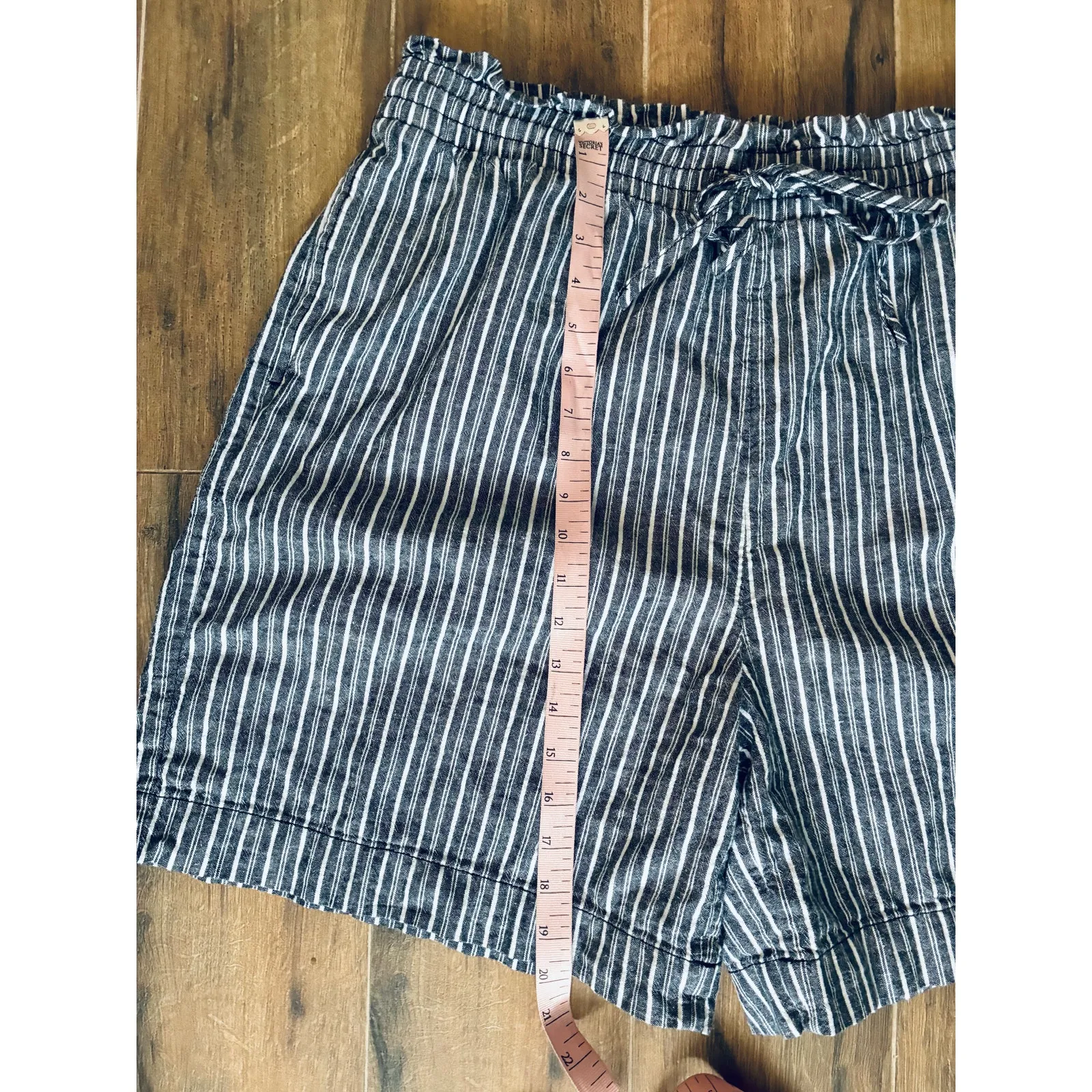 Terra & Sky High Waist Linen Shorts Pockets Striped 0X (14W) - Image 5