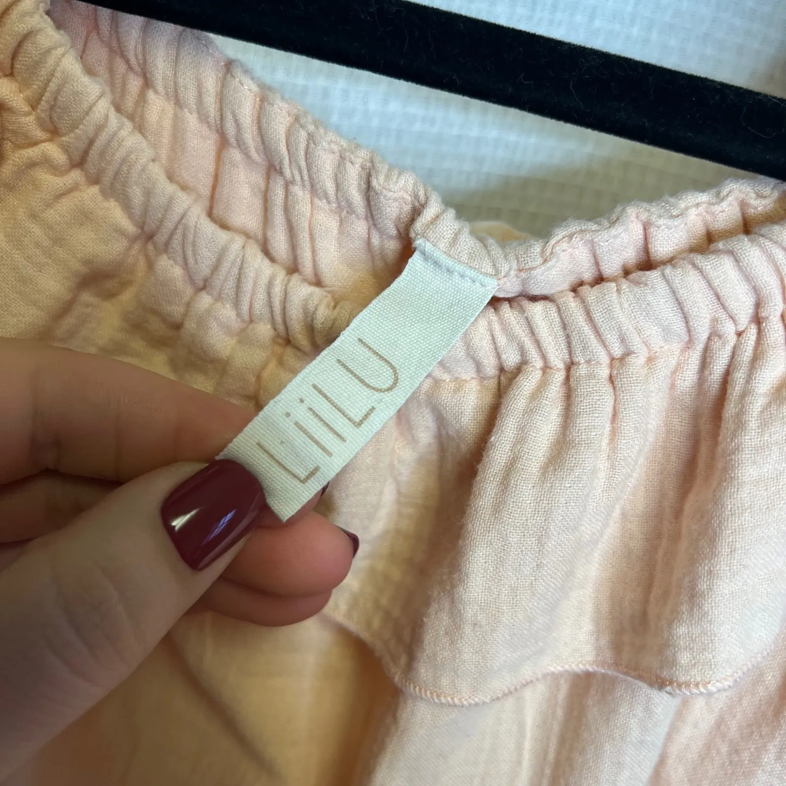 LiLU Women Peach Ruffle Drawstring Waist Tiered Midi Dress 100% Organic Cotton M Pink Size M - Image 3