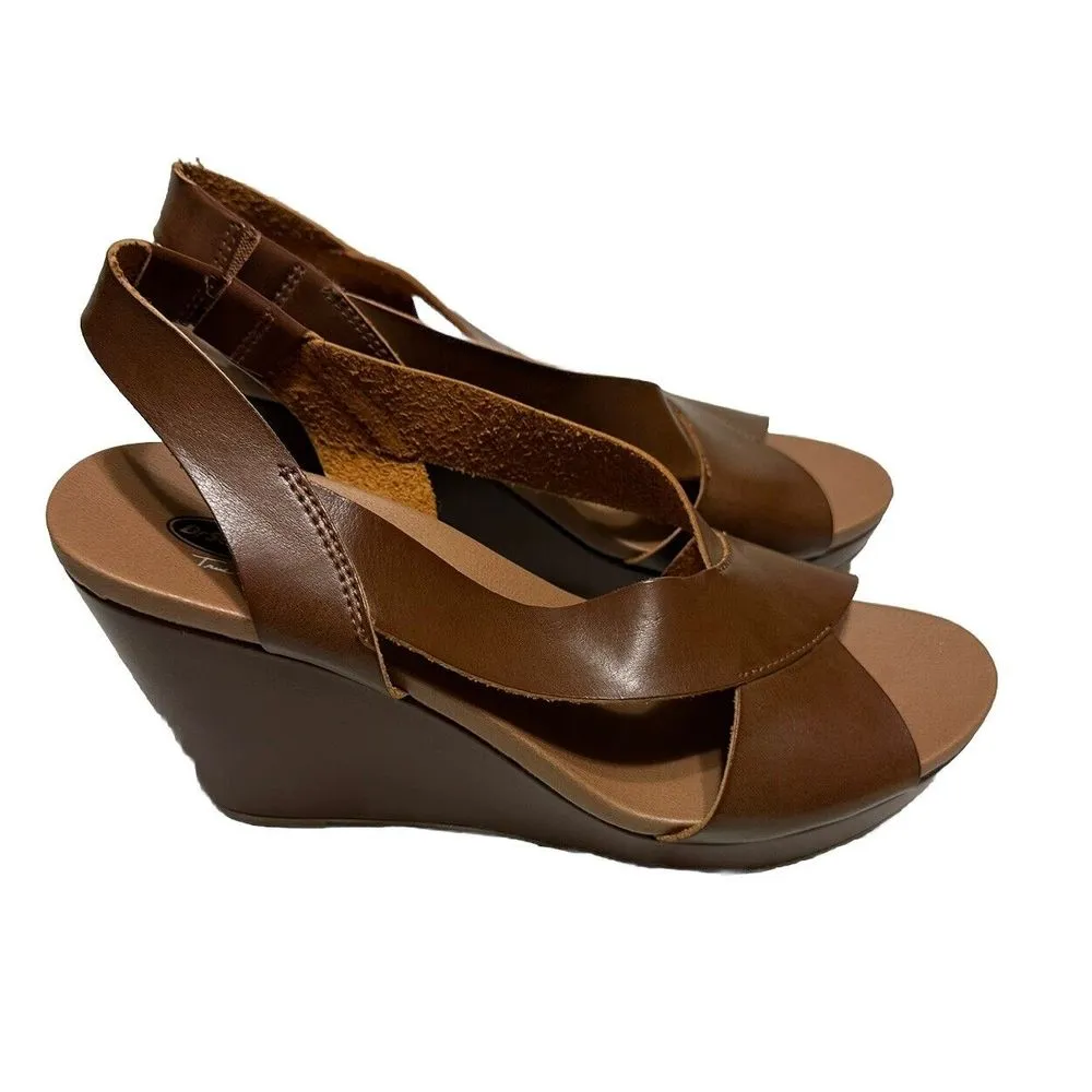 Dr Scholls‎ True Comfort Sandals Wedge Women's Size 10 Heels Buckle TAN Leather Brown - Image 4
